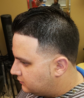 Low fade with brushed back top